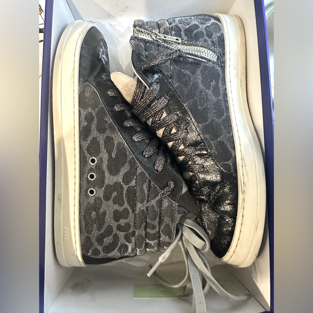 P448 Women's Skate High Top Sneakers Glam Grey Metallic